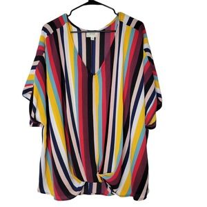 Perch by Blu Pepper Vertical Striped Twist Knot Front Blouse Size 2XL